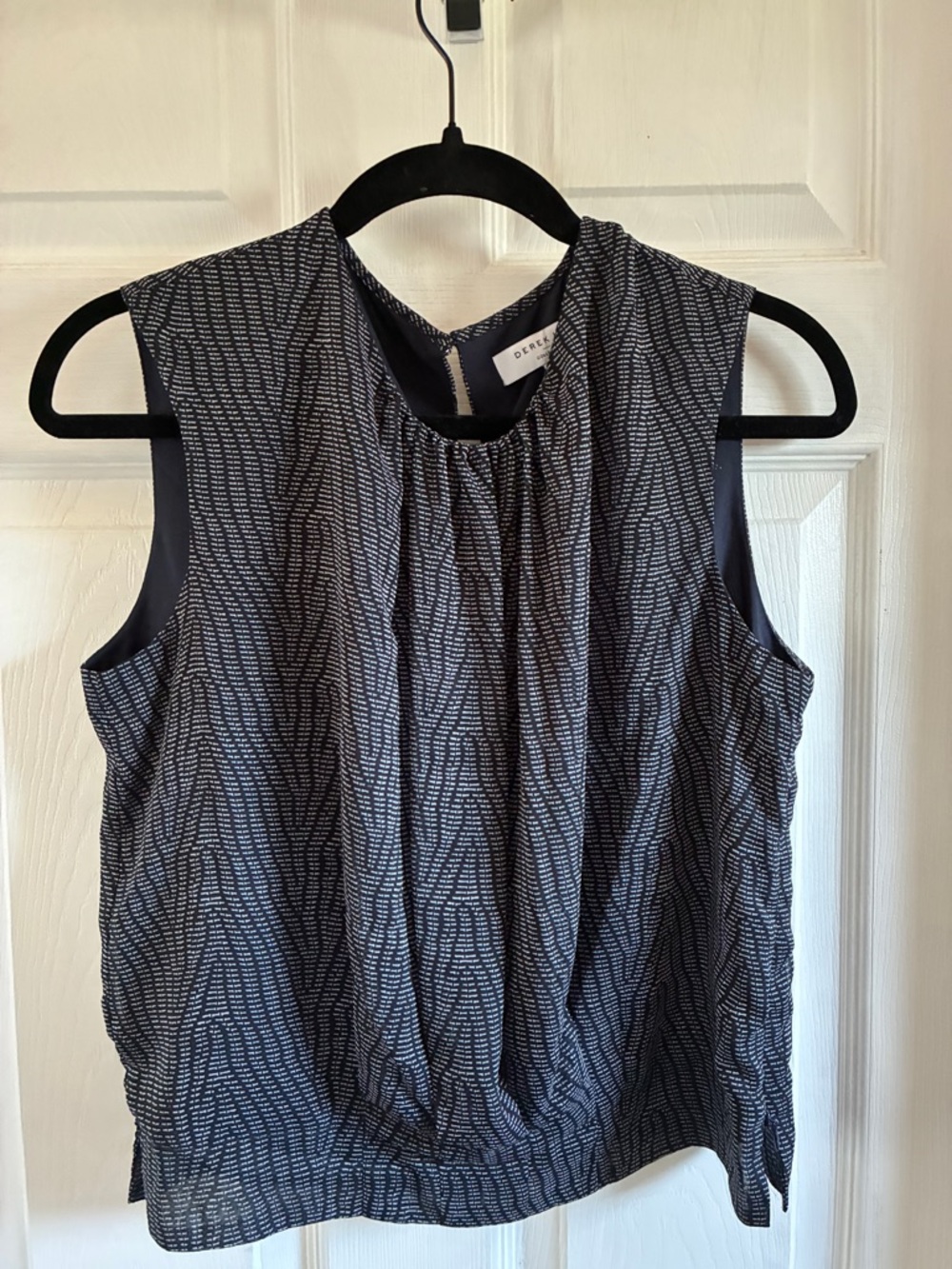 Derek Lam Navy and White Sleeveless Printed Blouse